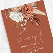 Invitation Boho Terracotta Florals QR Code Mariage rouille