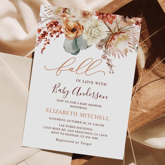Invitation Boho Terracotta Flowers Fall Baby Shower