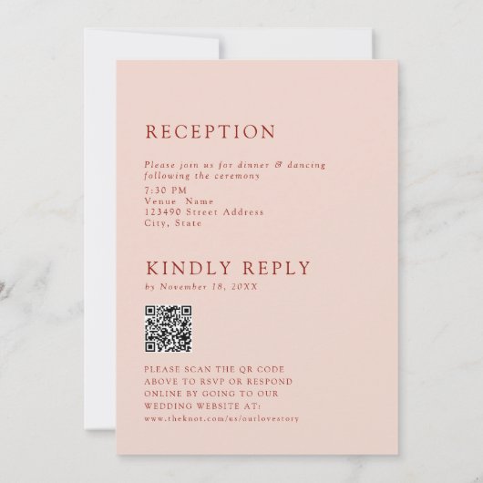 Invitation Boho Terracotta Minimalist Wedding 2 Sided QR Code (Dos)