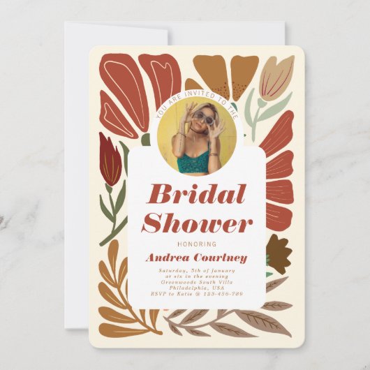 Invitation Boho Terracotta moderne Fête des mariées florale P (Devant)