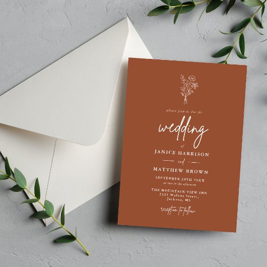 Invitation Boho Terracotta Orange Brûlé Mariage Rustique
