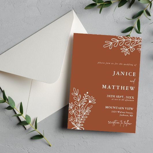 Invitation Boho Terracotta Orange Brûlé Mariage Rustique