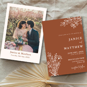Invitation Boho Terracotta Orange Brûlé Rustique Photo Mariag