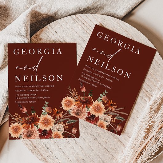 Invitation Boho Terracotta Orange & Mariage de automne Brown