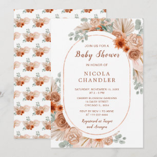 Invitation Boho Terracotta Pampas Baby shower en herbe