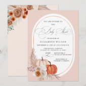Invitation Boho Terracotta Pampas Citrouilles Baby shower d'a (Devant / Derrière)