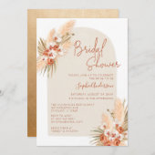 Invitation Boho Terracotta Pampas Fête des mariées en herbe (Devant / Derrière)