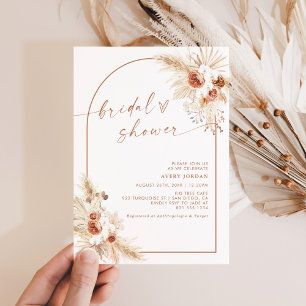 Invitation Boho Terracotta Pampas Fête des mariées en herbe