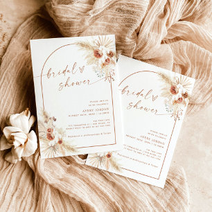Invitation Boho Terracotta Pampas Fête des mariées en herbe