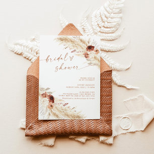 Invitation Boho Terracotta Pampas Fête des mariées en herbe