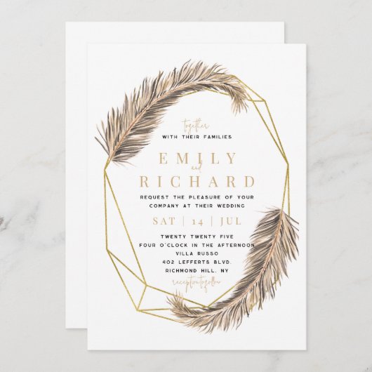 Invitation Boho Terracotta, Pampas Grass Mariage (Devant / Derrière)