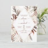 Invitation Boho Terracotta Pampas Grass Mariage beige (Debout devant)
