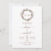 Invitation Boho Terracotta Pampas Grass Monogramme Mariage In (Devant)