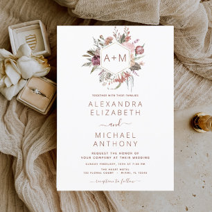 Invitation Boho Terracotta Pampas Grass Monogramme Mariage In