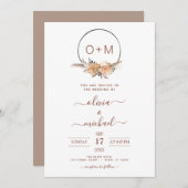 Invitation Boho Terracotta Pampas Grass Monogramme Mariage In (Devant / Derrière)