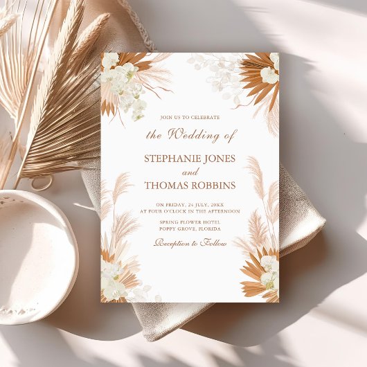 Invitation Boho Terracotta Pampas Grass Orchid Mariage