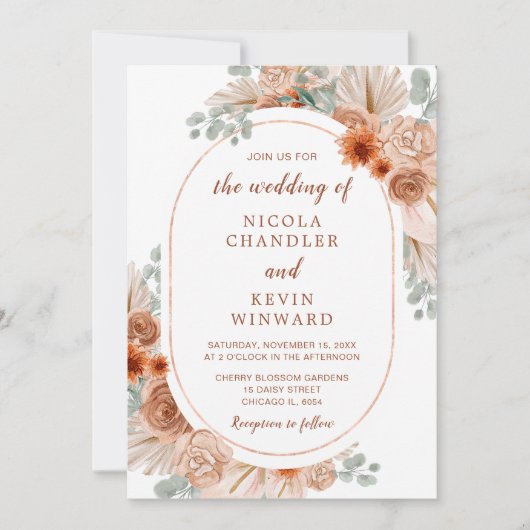 Invitation Boho Terracotta Pampas Mariage (Devant)