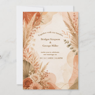 Invitation Boho Terracotta Pampas Mariage automne Florales