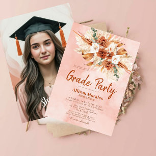 Invitation Boho Terracotta Peach Fuzz Pampas Graduation