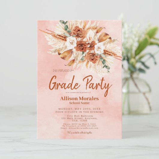 Invitation Boho Terracotta Peach Fuzz Pampas Graduation (Debout devant)