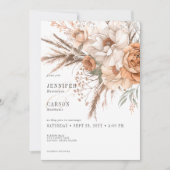 Invitation Boho Terracotta Pêche & Crème Floral Blanc Mariage (Devant)