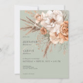 Invitation Boho Terracotta Pêche & Crème Floral Vert Mariage (Devant)