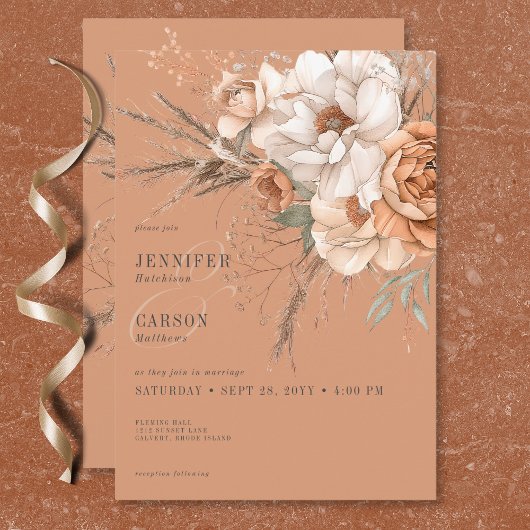 Invitation Boho Terracotta Pêche & Crème Mariage Floral