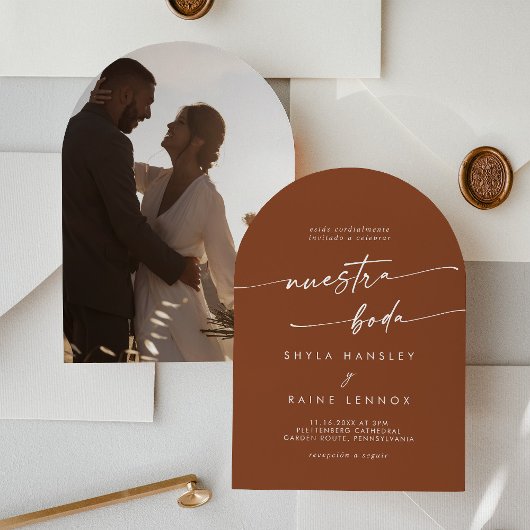Invitation Boho Terracotta Photo Arch Mariage espagnol