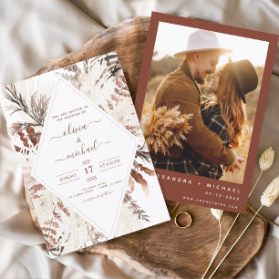 Invitation Boho Terracotta Photo Pampas Grass Mariage