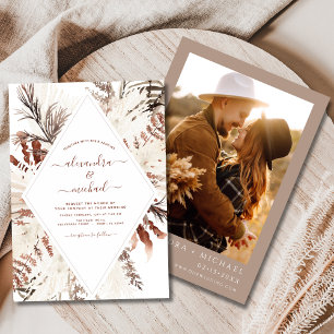 Invitation Boho Terracotta Photo Pampas Grass Mariage
