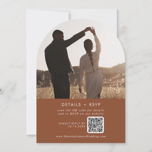 Invitation Boho Terracotta Photo QR Code Arch Mariage (Dos)