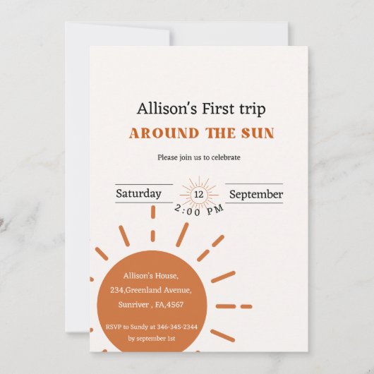 Invitation Boho terracotta premier voyage autour du soleil (Devant)