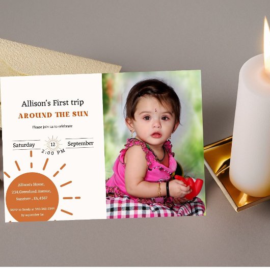 Invitation Boho terracotta premier voyage autour du soleil