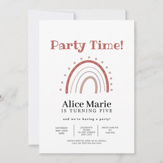 Invitation Boho Terracotta Rainbow Anniversaire (Devant)