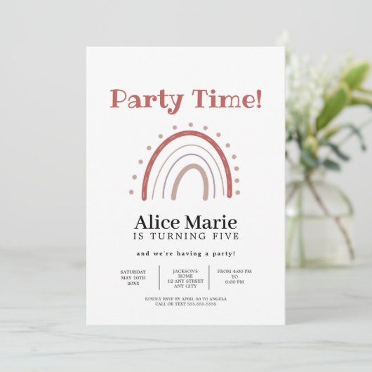 Invitation Boho Terracotta Rainbow Anniversaire (Debout devant)