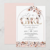 Invitation Boho Terracotta rose Floral Baby shower fille (Devant / Derrière)