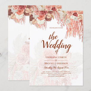 Invitation Boho Terracotta Rose Pampas Grass Mariage Floral