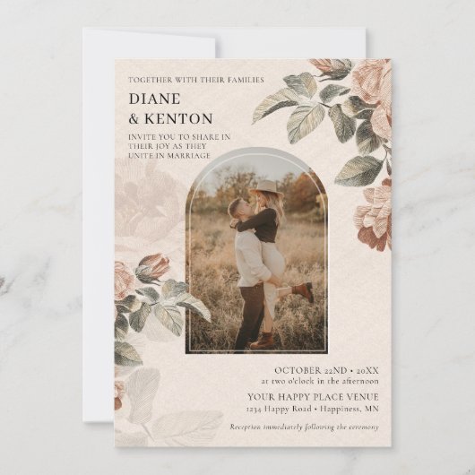 Invitation Boho Terracotta Rose Sage Greenery Wedding | (Devant)