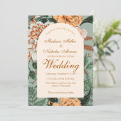 Invitation Boho Terracotta Sage Arc Floral Monogramme Mariage (Debout devant)