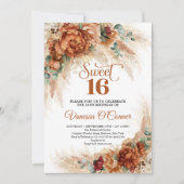 Invitation Boho terracotta sweet sixteen de fleurs bordeaux (Devant)