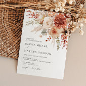 Invitation Boho Terracotta Taupe Floral Élégant Mariage