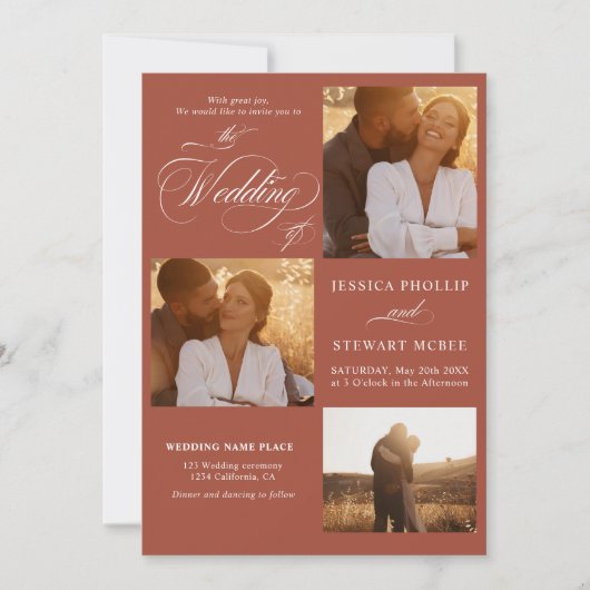 Invitation Boho terracotta tout en un script photos mariage (Devant)