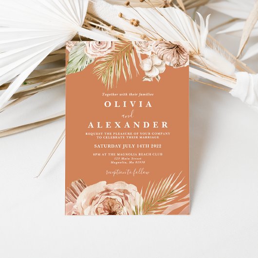 Invitation Boho Terracotta Tropical Floral et Palm mariage