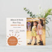 Invitation Boho terracotta Twins premier voyage premier anniv (Debout devant)