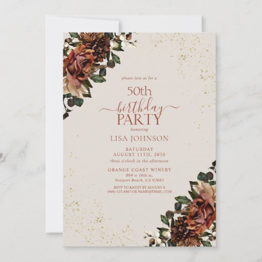 Invitation Boho Terracotta verdure Floral 50e anniversaire (Devant)