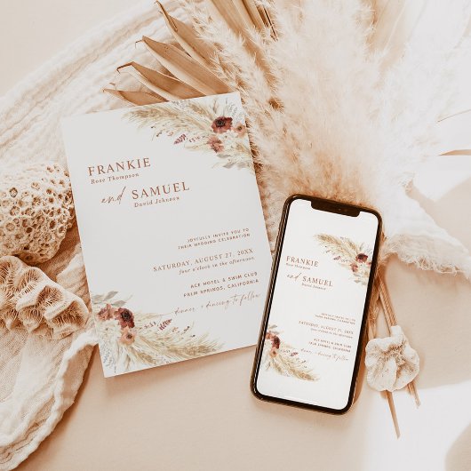 Invitation Boho Terracotta Wedding Invitation, Mariage modern