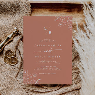 Invitation Boho Terracotta Wildflower Monogram Wedding