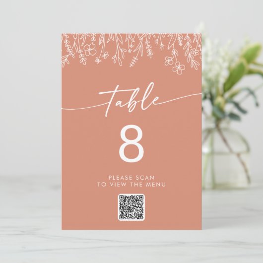 Invitation Boho Terracotta Wildflower QR Code Table Numbers (Debout devant)