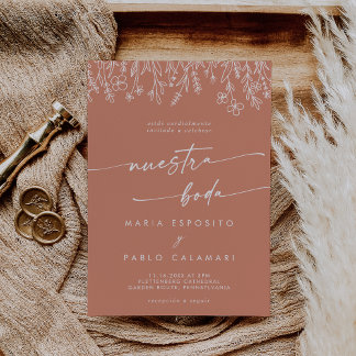 Invitation Boho Terracotta Wildflower Spanish Wedding 