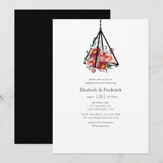 Invitation Boho Terrarium géométrique Floral Engagement Party (Devant / Derrière)